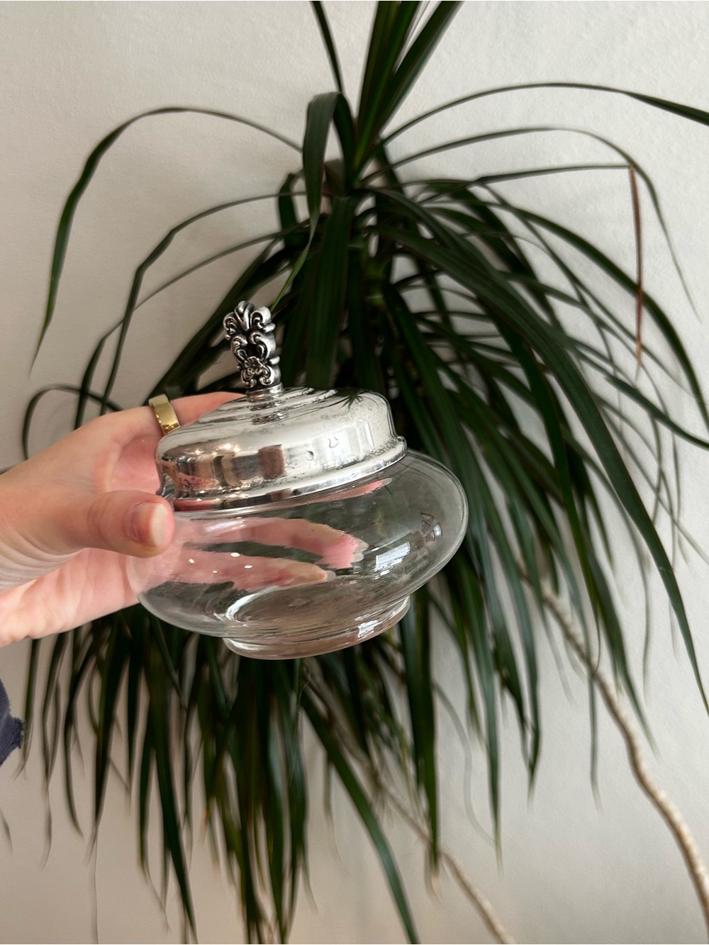 Clear Glass Jar with Ornate Silver Lid